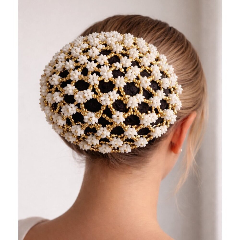 Vintage Beaded Floral Hairbun Cover Hair Accessory